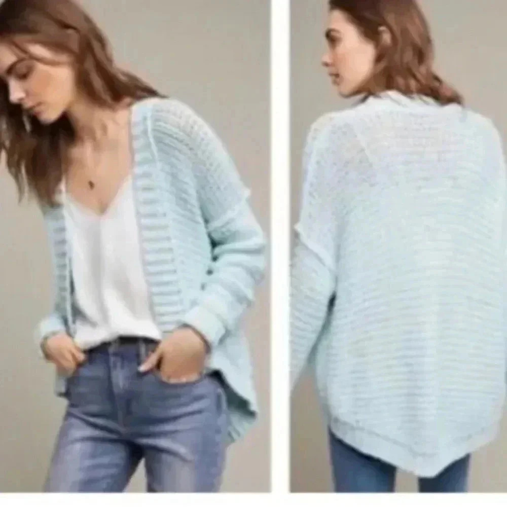 Moth Anthropologie mint Green Chunky knit Open Front oversized Cardigan